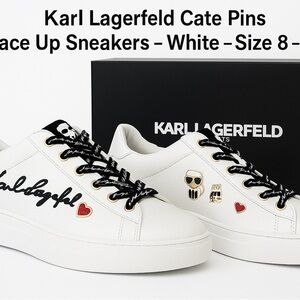 Karl Lagerfeld Cate Pins Lace Up Sneakers – White – Size 8 – NWT
